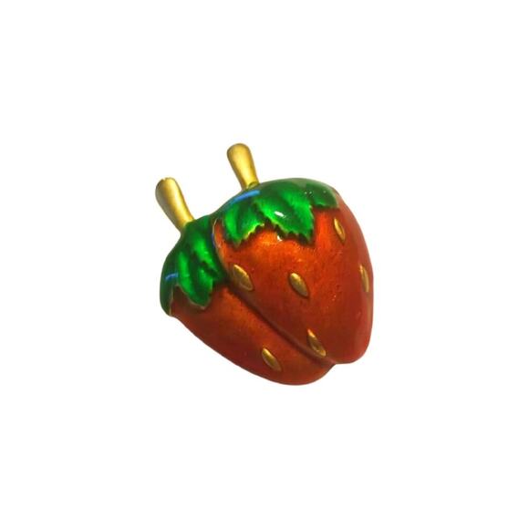 Vintage Enamel Strawberry Brooch with Gold Stem - Picture 7 of 7